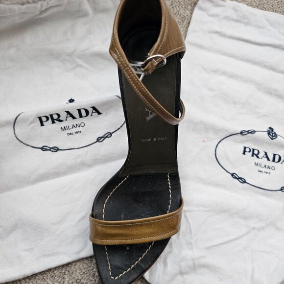 Prada VINTAGE Ankle Strap Heels Sandals Color Giunco Size EU 35.5 - Picture 4 of 16